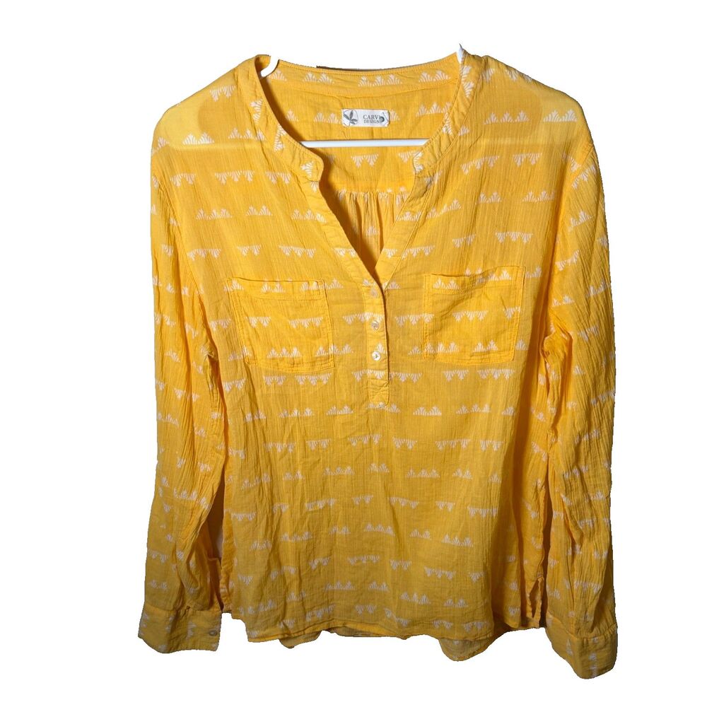 Carve Designs Blouse Women's Medium Yellow Popover Long Sleeve Top Shirt
